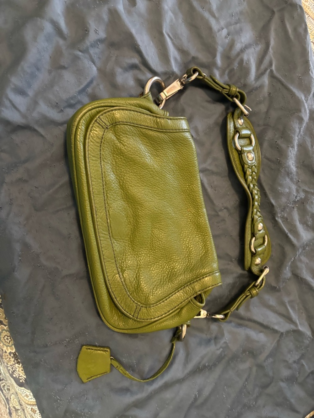 Banana Republic Olive Green Pebbled Leather Shoulder Bag with Braided Strap